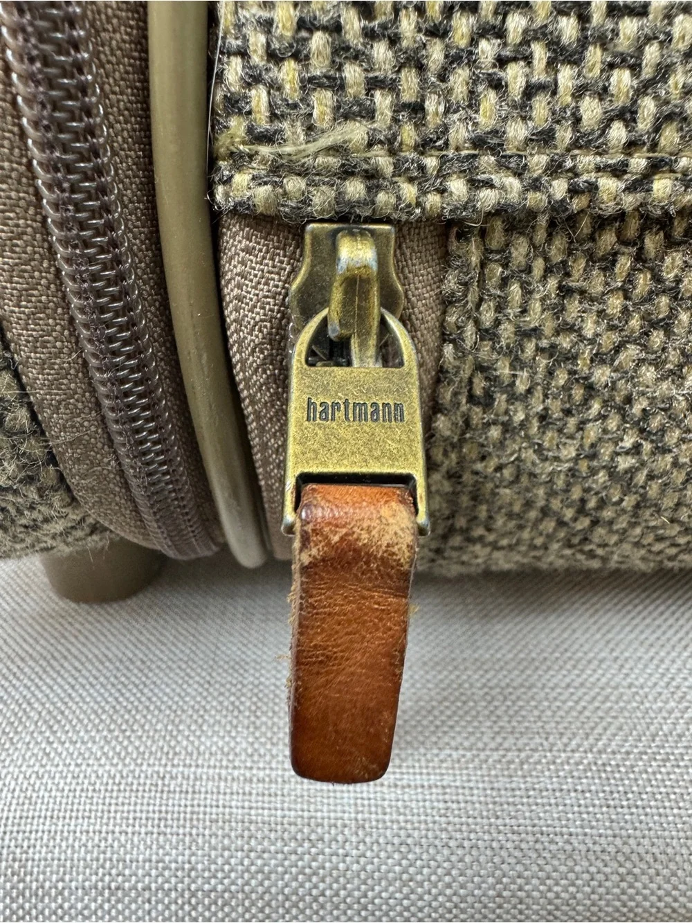 Hartmann Olive Tweed Rolling Carry-On with Tan Leather Trim